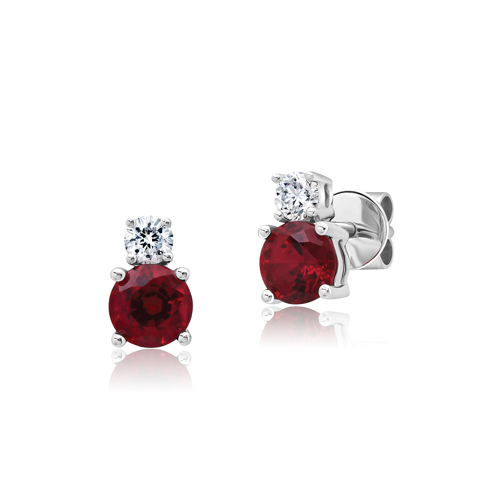 Boucles d'oreilles or blanc 14k CHATHAM rubis et diamants de laboratoire