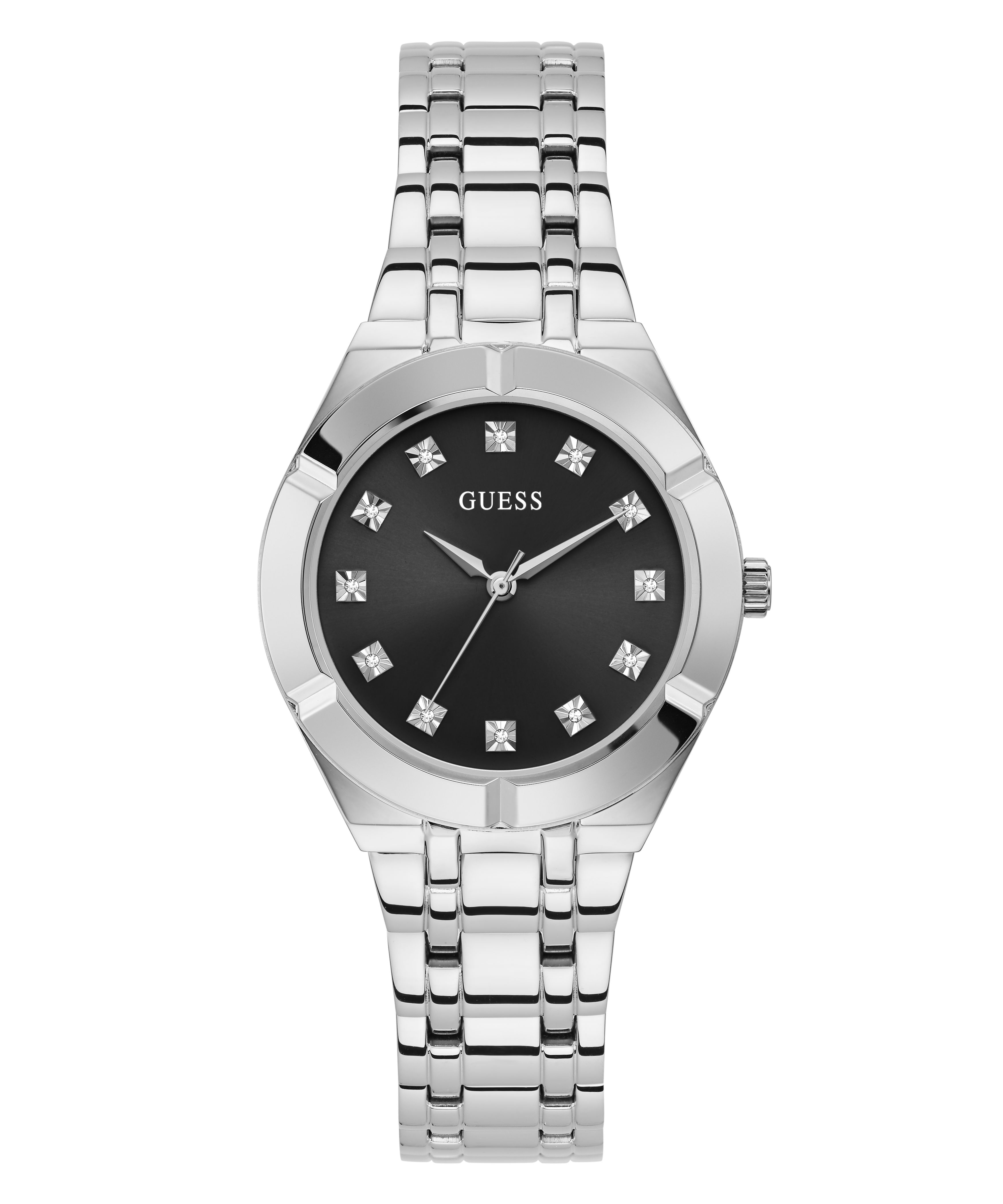 Montre pour dame GUESS en acier fond noir serti de DIAMANT