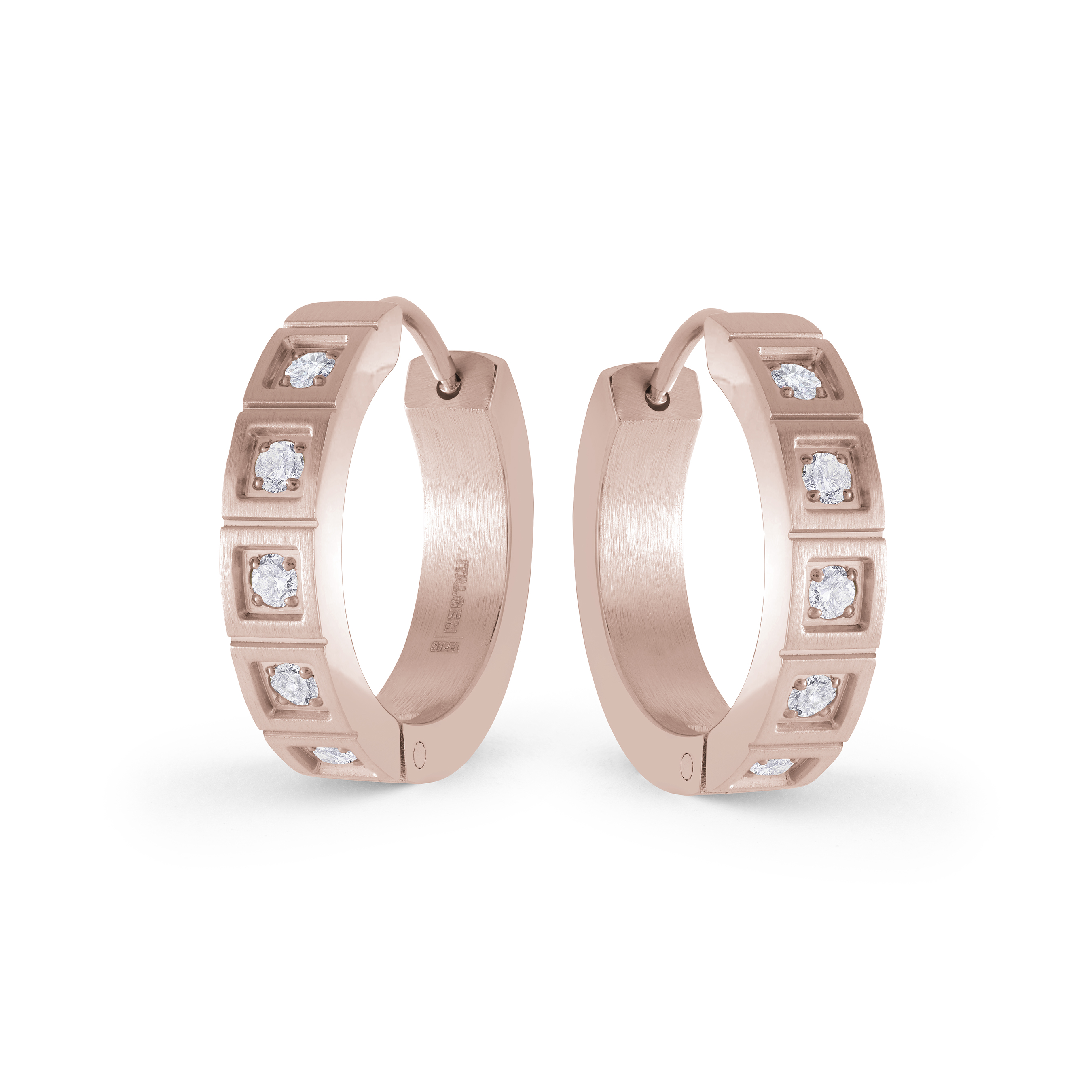 Boucles d´oreilles huggies acier plaqué or rose et cubics