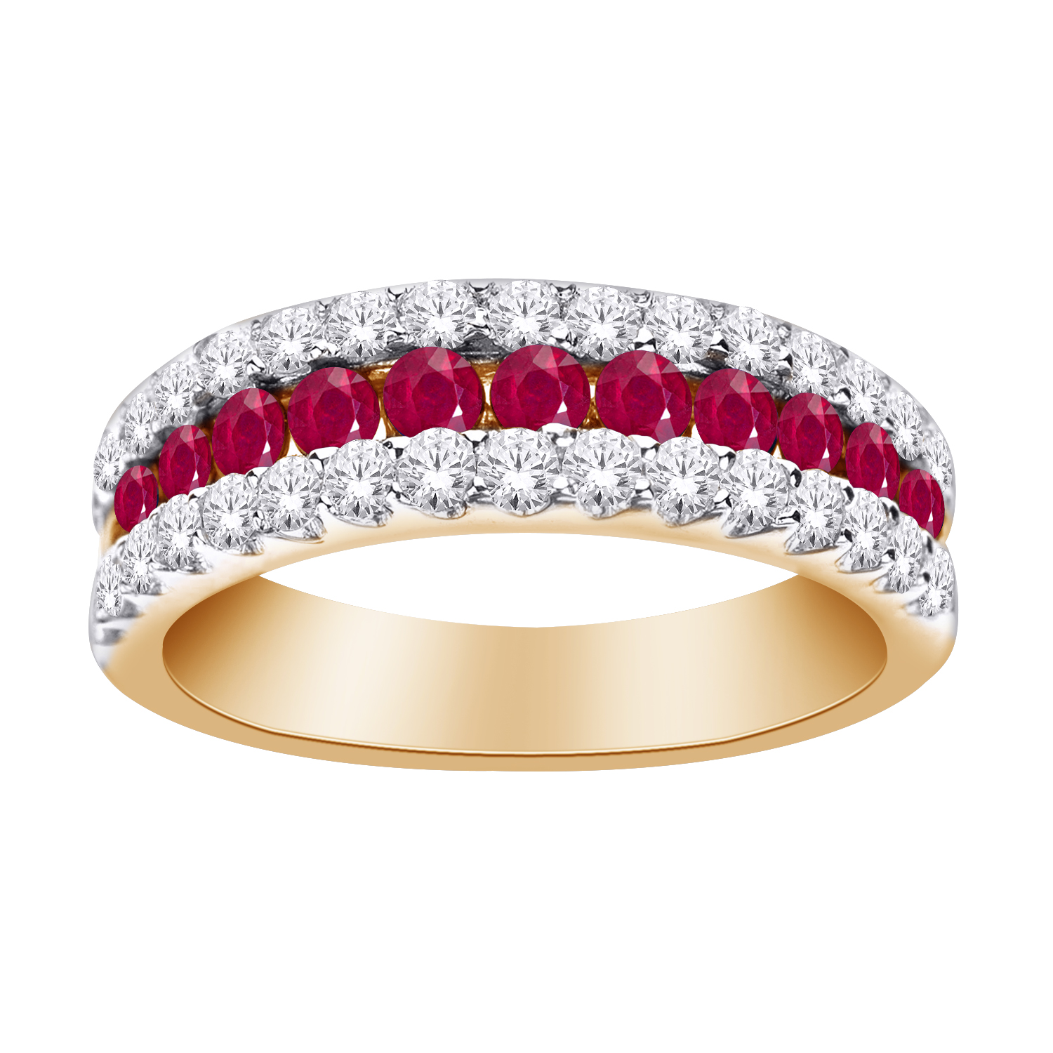Bague or 10k semi éternité rubis de laboratoire et diamants