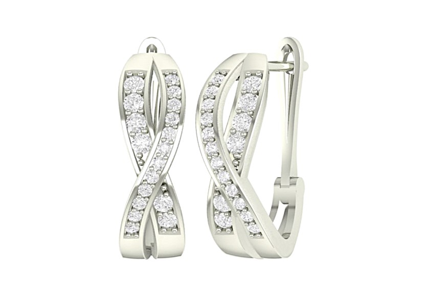 Boucles d'oreilles anneaux croisés or blanc 10k