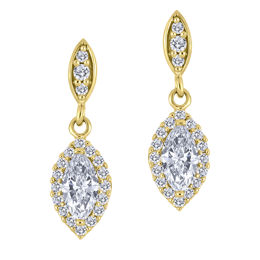 Boucles d'oreilles pendants or jaune 10k et diamants marquise