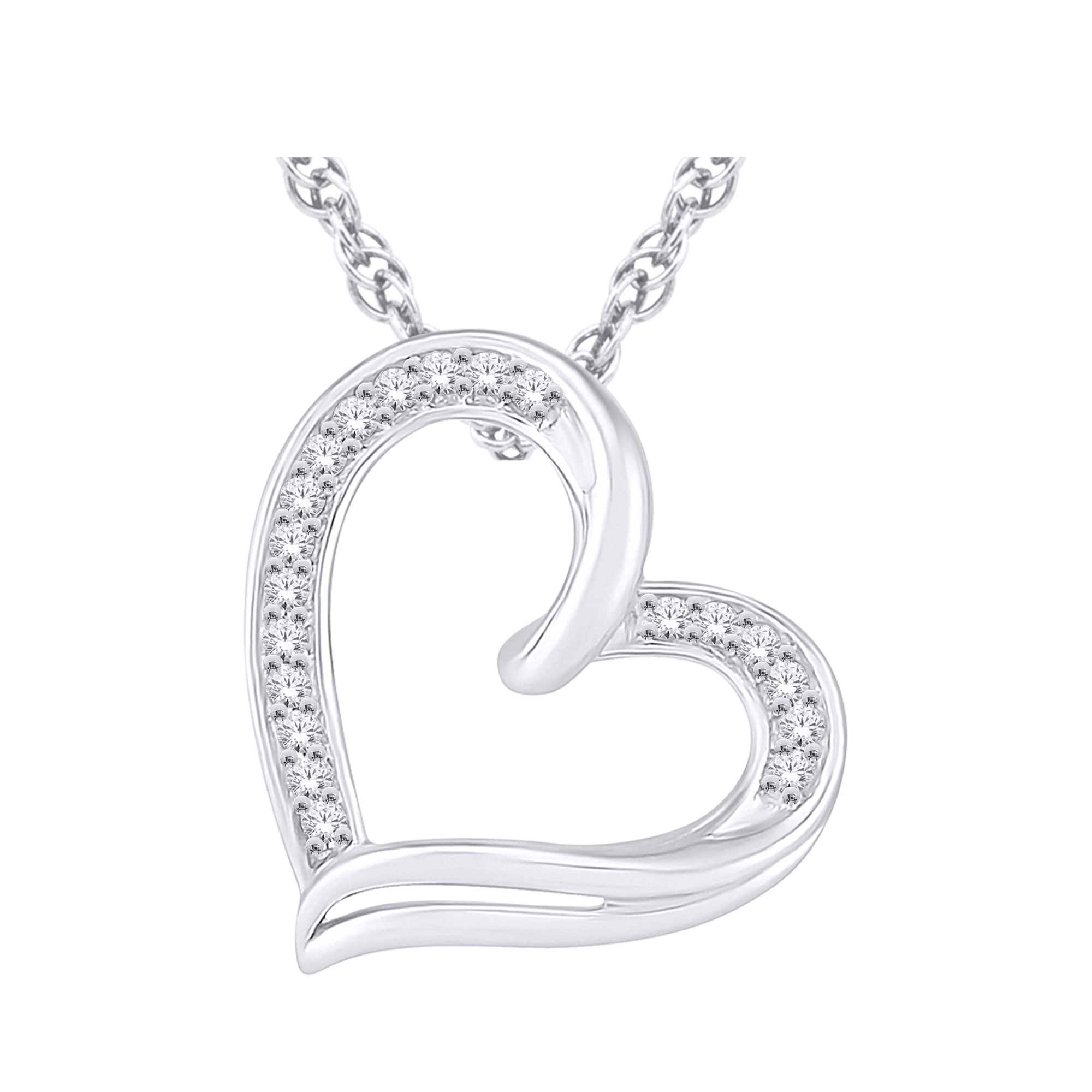 Pendentif cœur et diamants en or blanc 10k