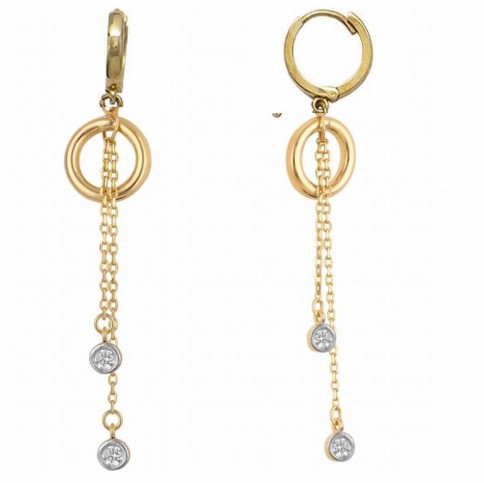 Boucles d'oreilles or 10k pendantes avec cubics sur chainette fantaisie