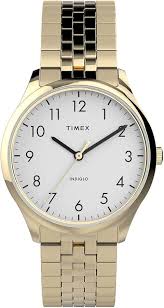 Montre Timex homme à quartz acier doré fond blanc