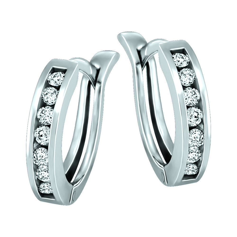 Boucles d´oreilles or blanc 10k et diamants naturels anneau