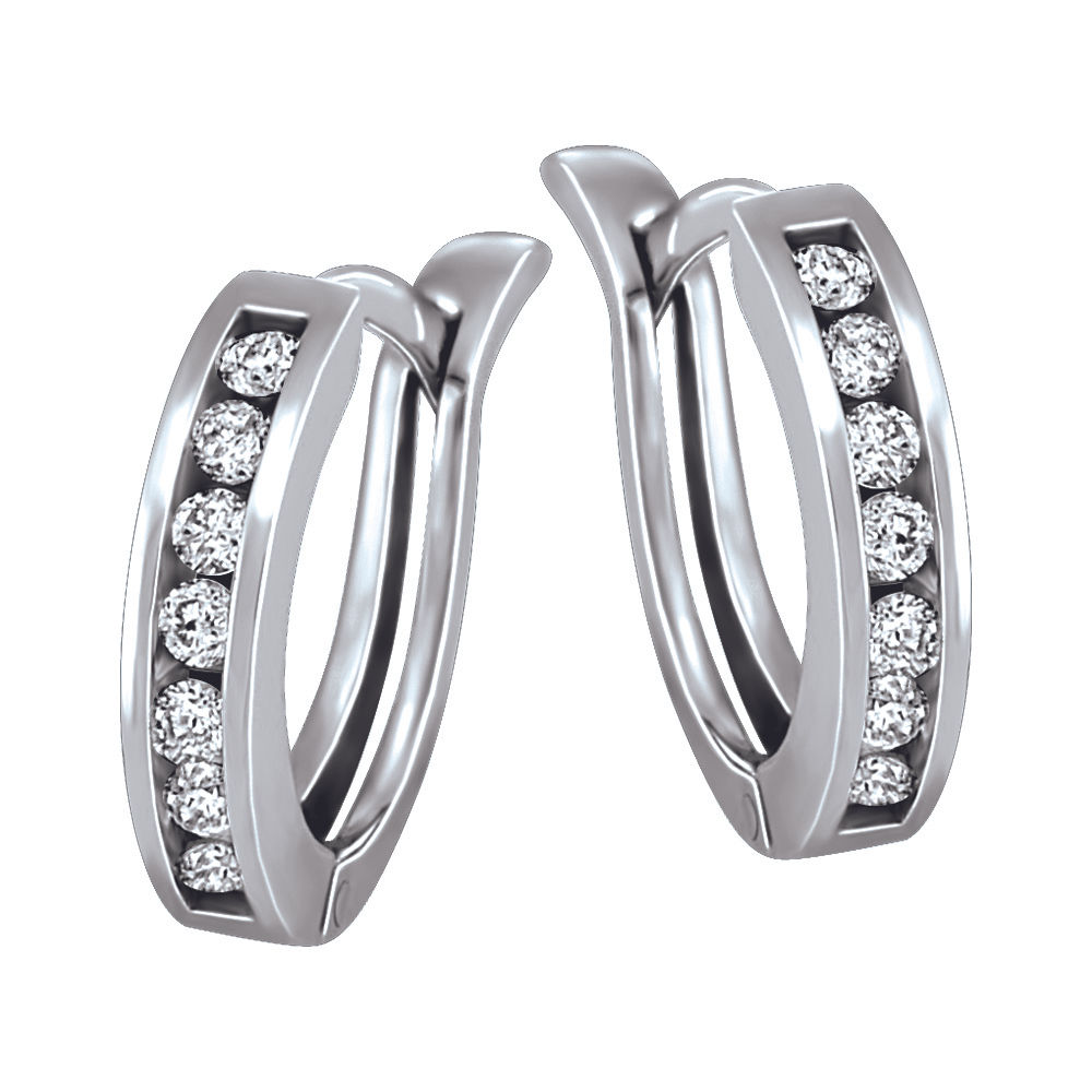 Boucles d´oreilles or blanc 10k et diamants naturels anneau