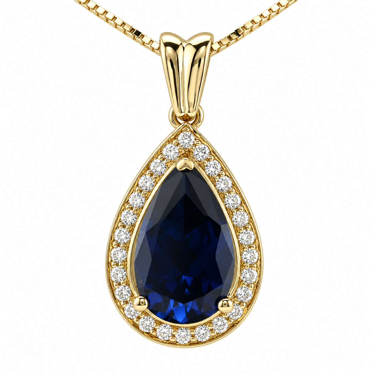 Chaine et pendentif or 10k saphir et diamants laboratoire