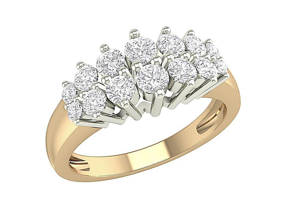 Bague or 10k jaune et blanc avec double rang diamants laboratoire