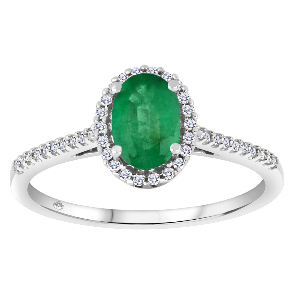 Bague or blanc 10k avec Émeraude et diamants naturels