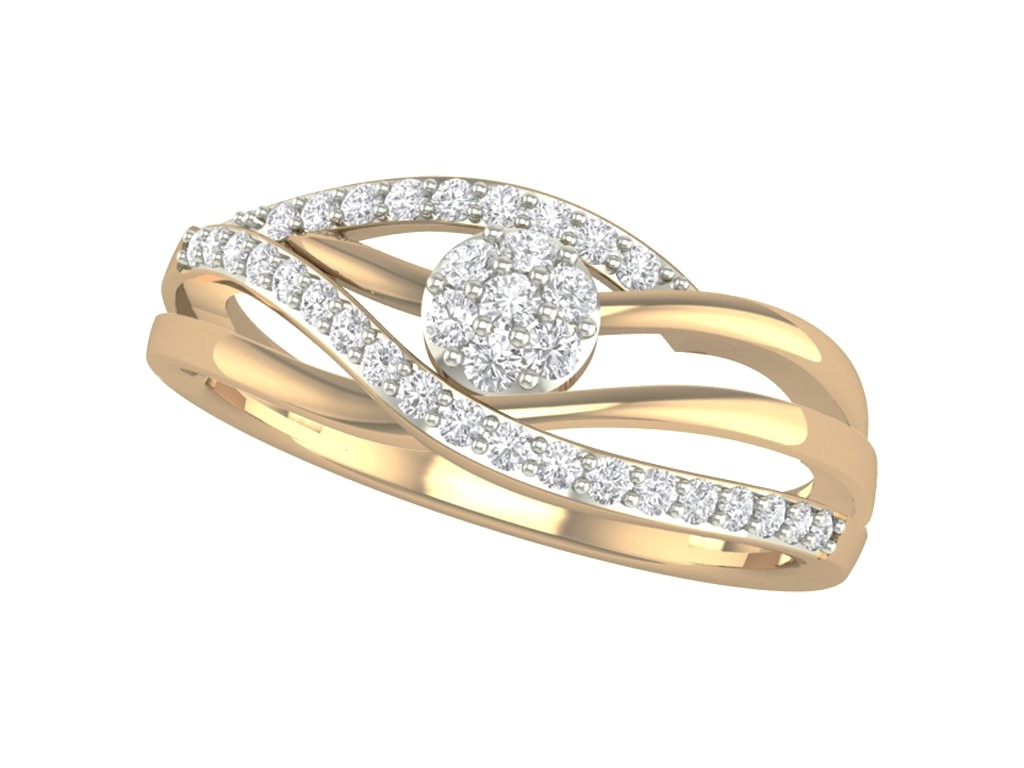 Bague or 10k jaune avec diamants naturels