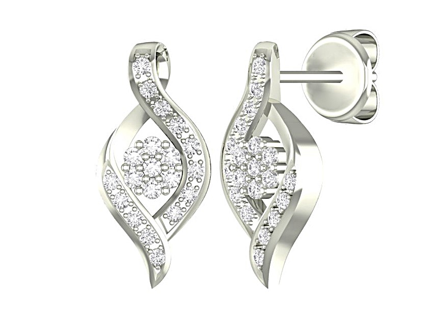 Boucles d'oreilles or blanc 10k pendantes avec 40 diamants naturels