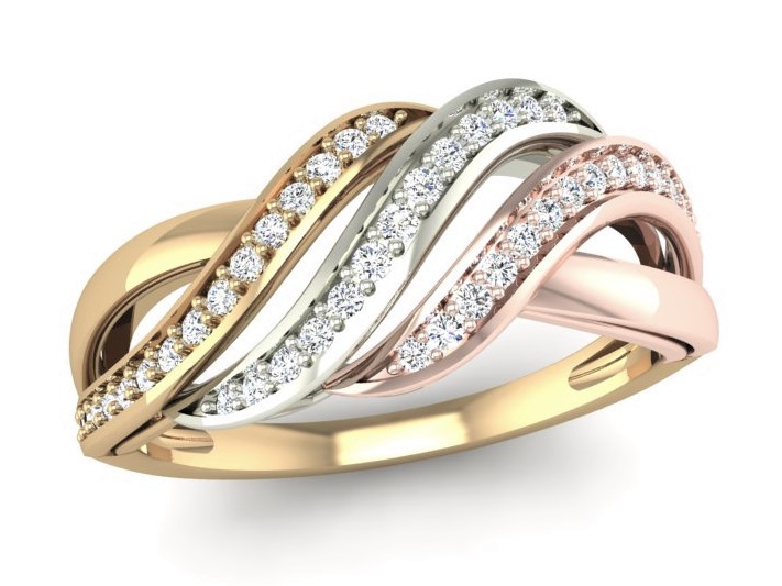 Bague or 10k 3 tons avec diamants naturels