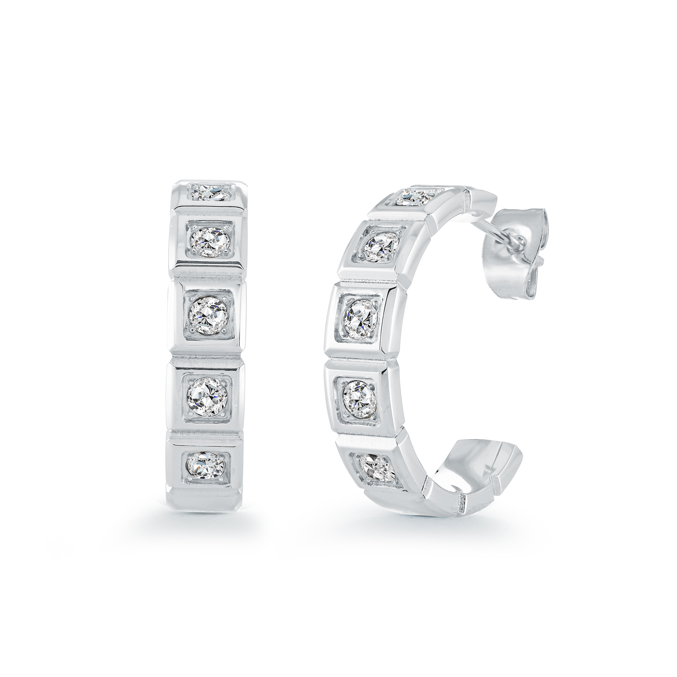 Boucles d'oreilles acier demi créoles avec cubics