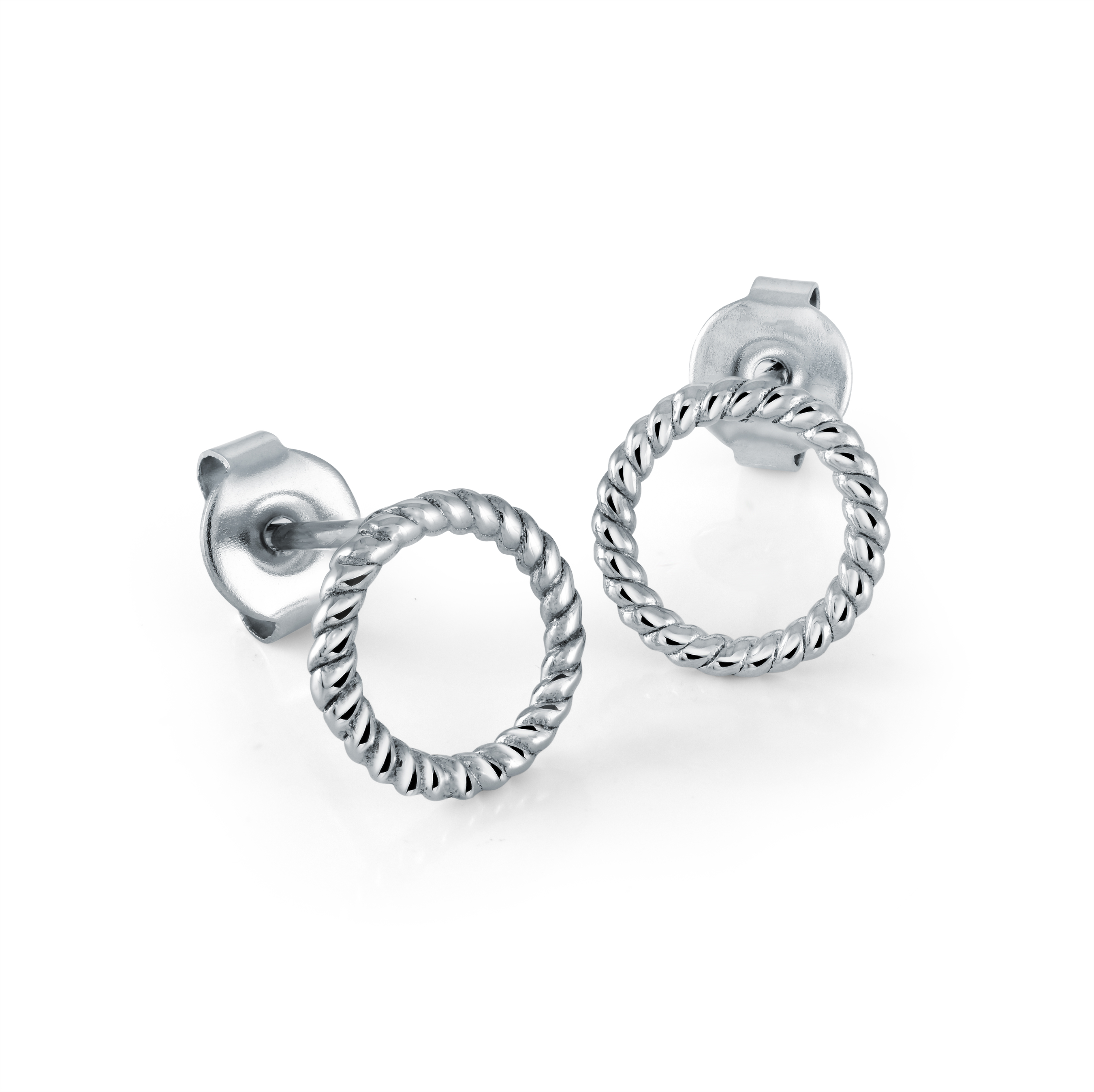 Boucles d'oreilles cercle torsadé en acier inoxydable blanc.