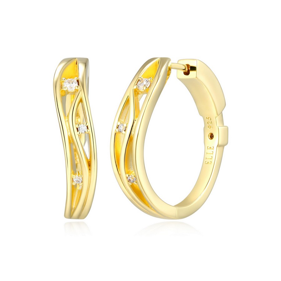 Boucles d'oreilles anneaux 925 plaqué or ajourés avec cubics