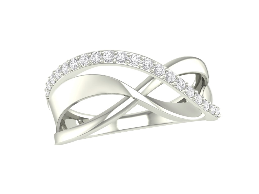 Bague or 10k blanc vague ajourée et diamants naturels