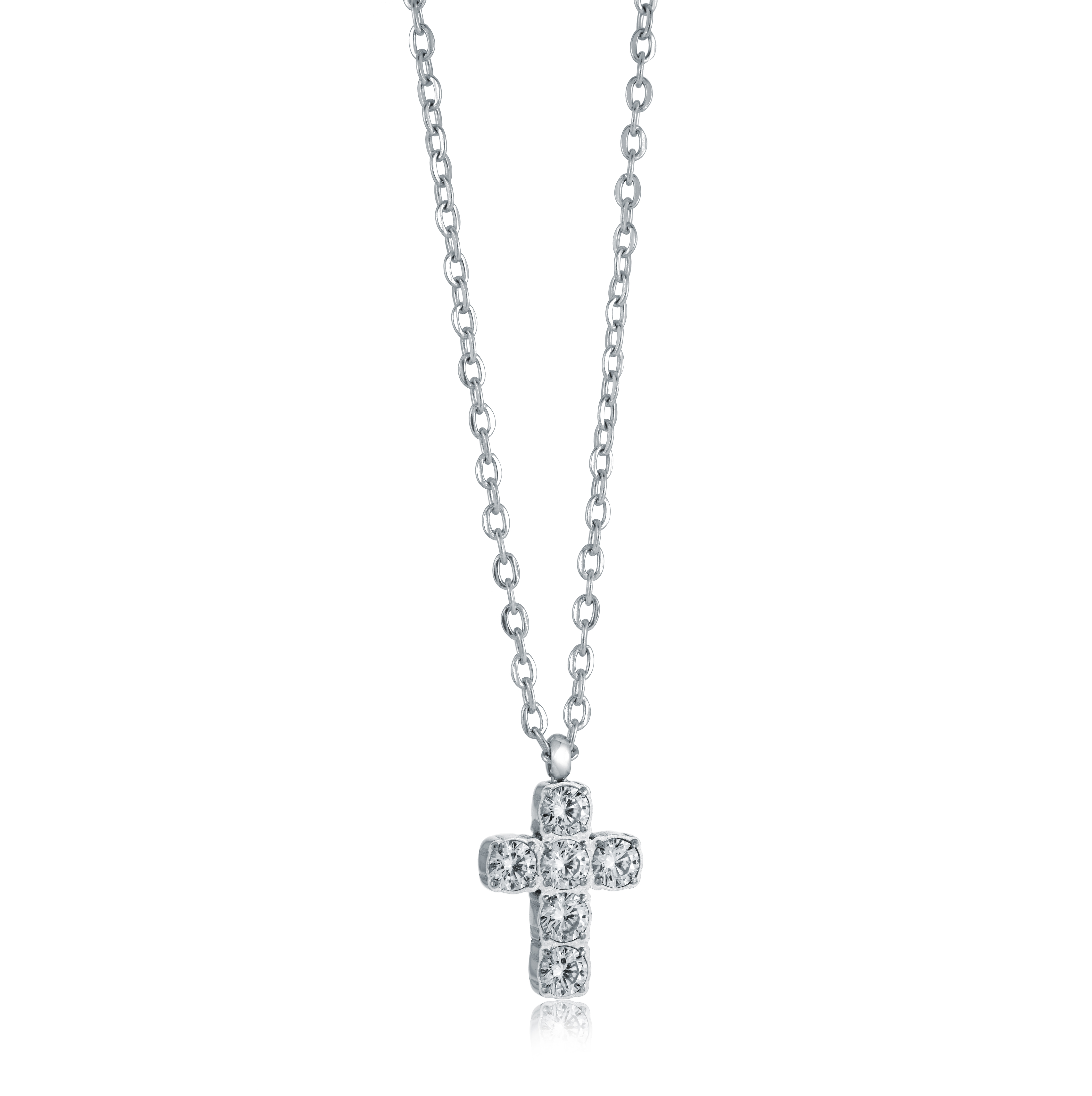 Ensemble en acier chaîne et pendentif croix serti de cubics