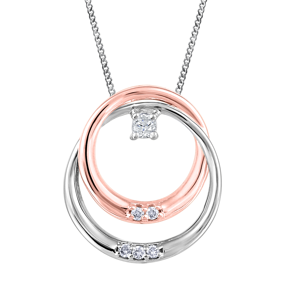 Chaîne et pendentif or 10k 2 tons motif double cible diamants naturels