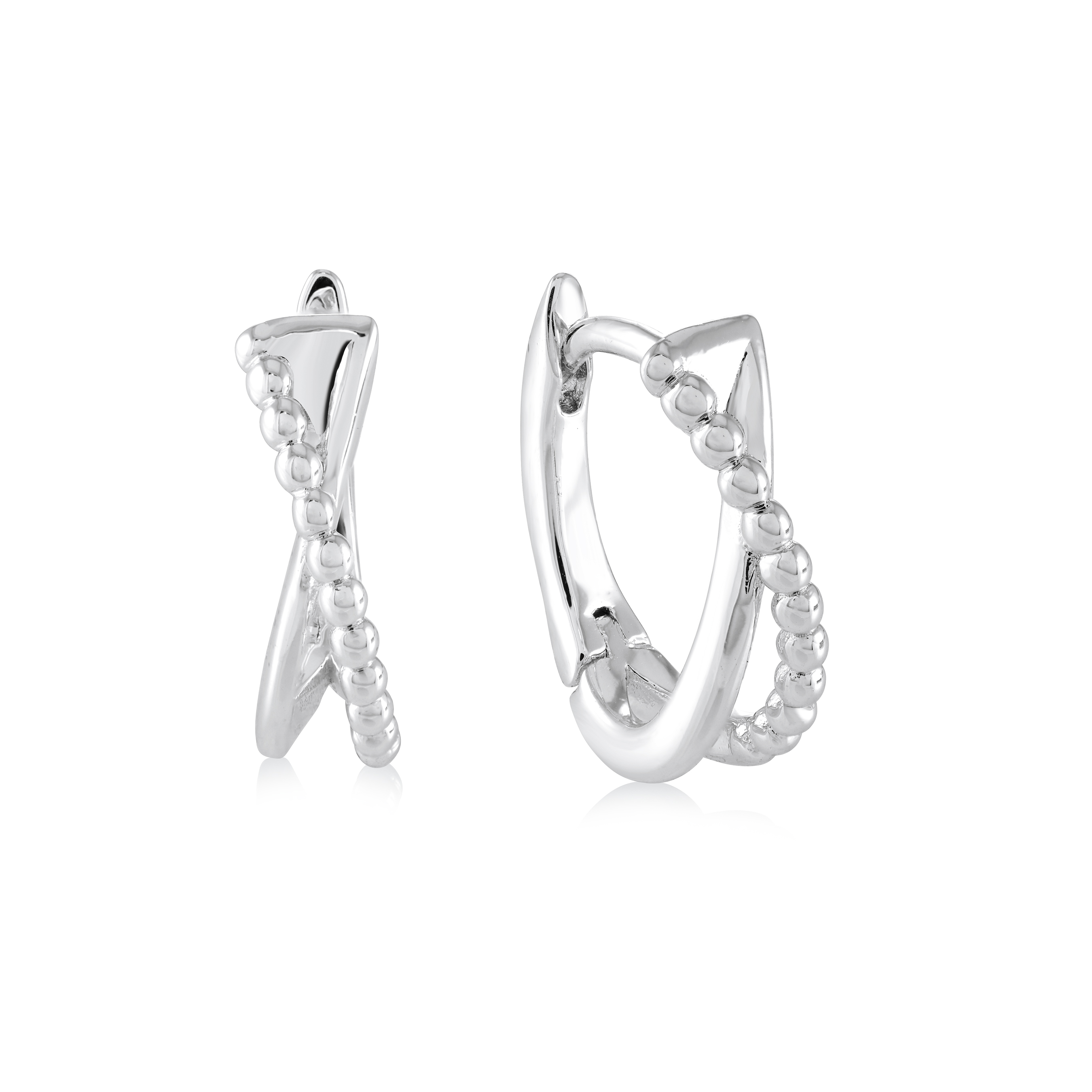 Boucles d'oreilles croisées huggies acier et cubics