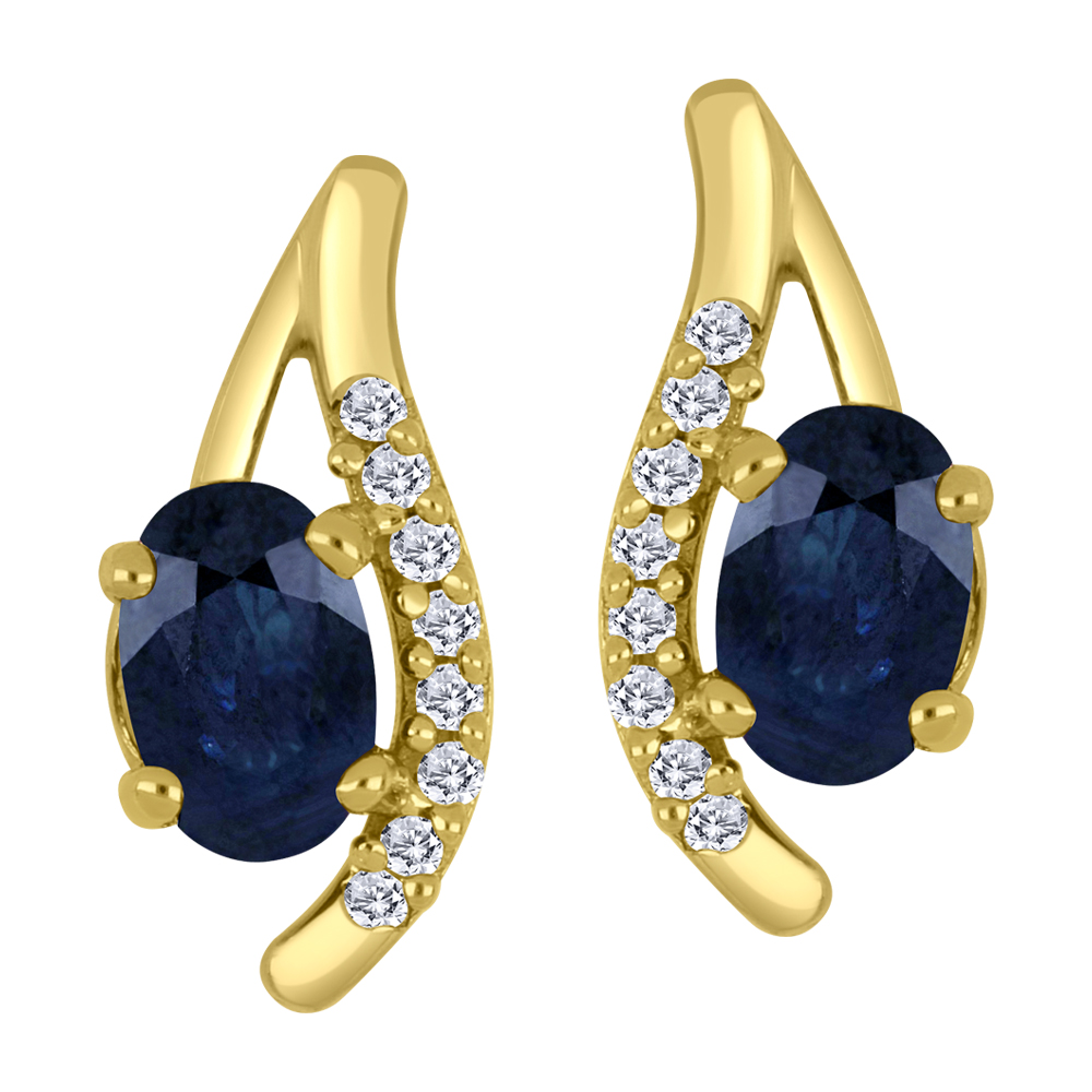 Boucles d'oreilles or jaune 10k avec saphirs et diamants naturels du Canada