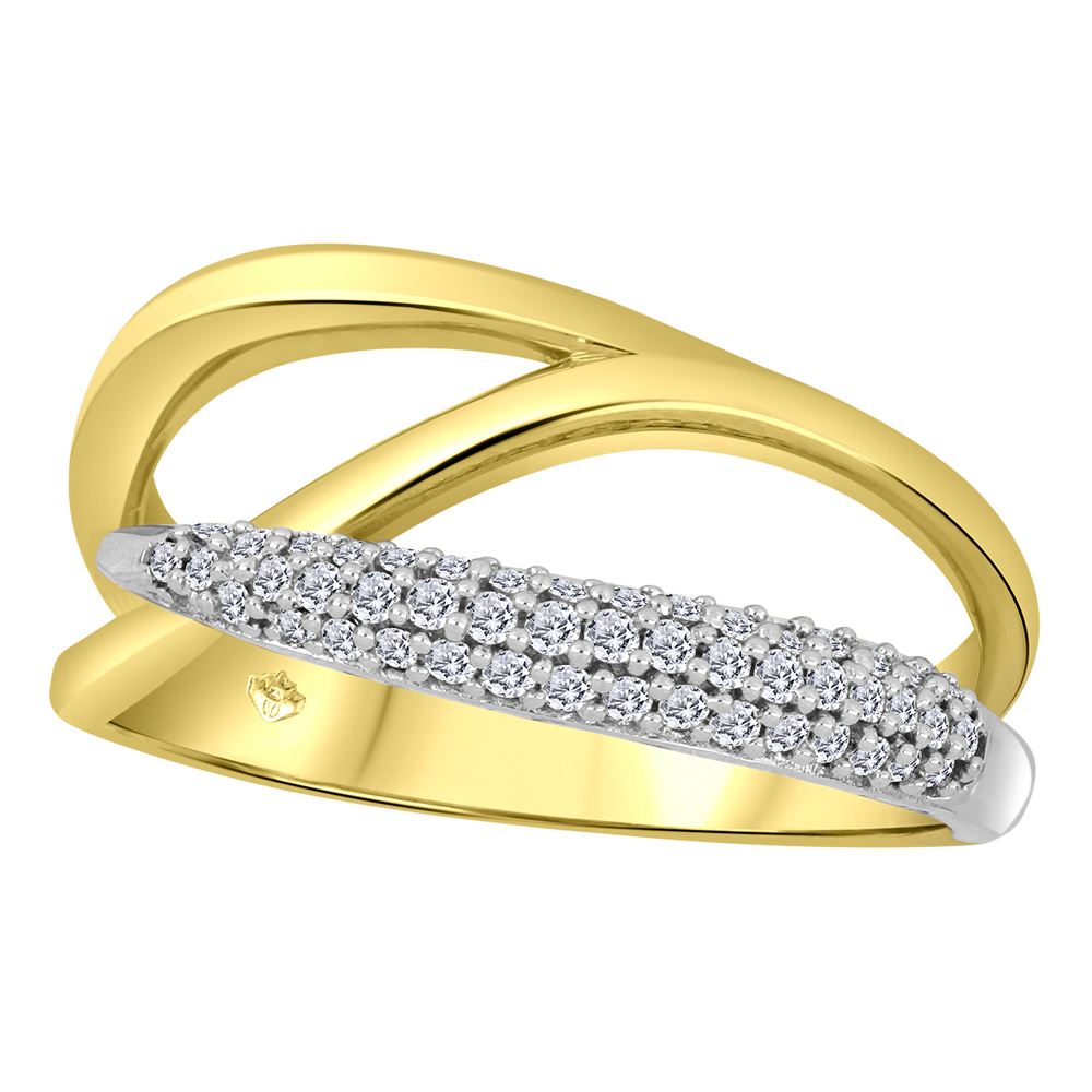 Bague or 10k 2 tons avec pavage diamants canadiens naturels
