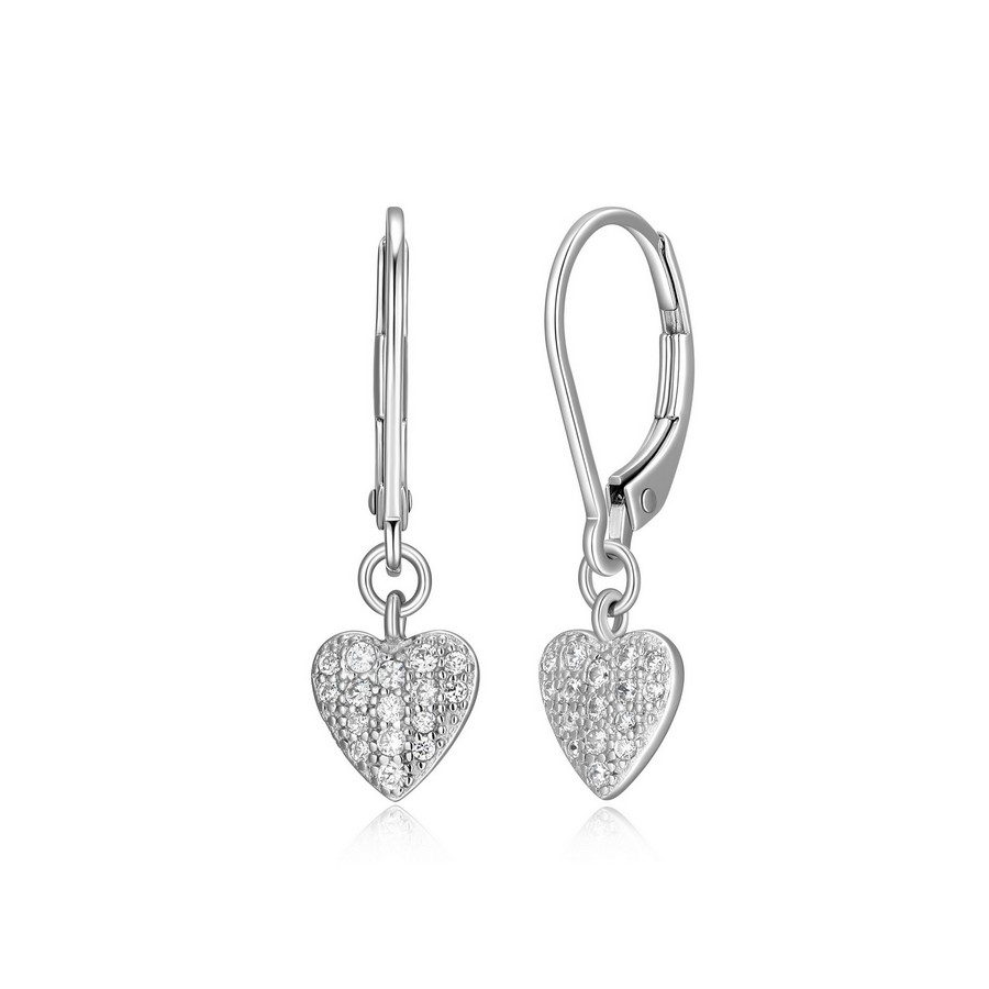 Boucles d'oreilles argent 925 avec motif coeur pendant serti de cubics