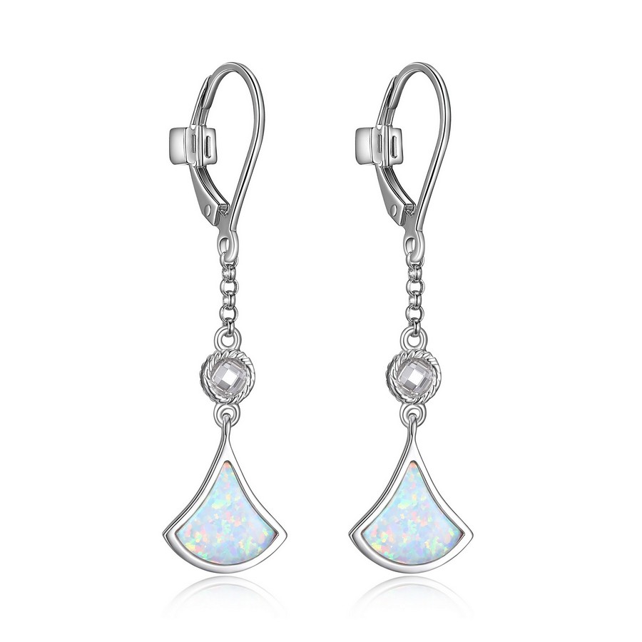 Boucles d'oreilles argent 925 pendant avec opale et cubics ligne Delta