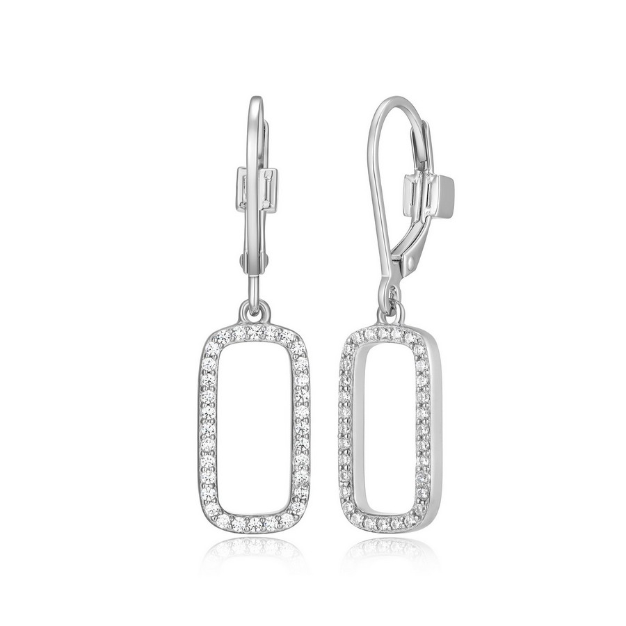 Boucles d'oreilles pendant 925 motif rectangle ajouré avec cubics