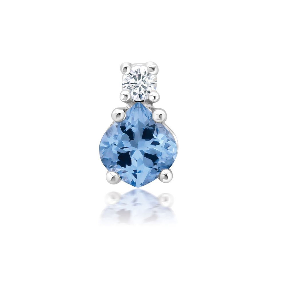 Pendentif OR 14 K blanc CHATHAM spinelle aqua marine et diamants laboratoire