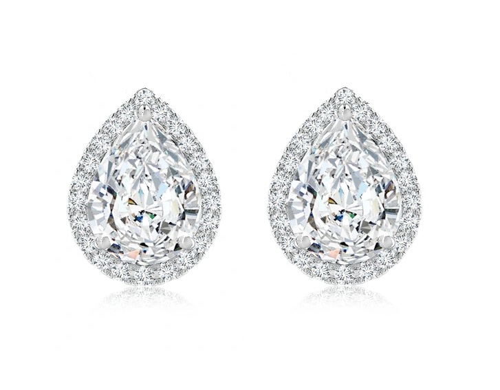 Boucles d'oreilles or blanc forme poire avec diamants de laboratoire