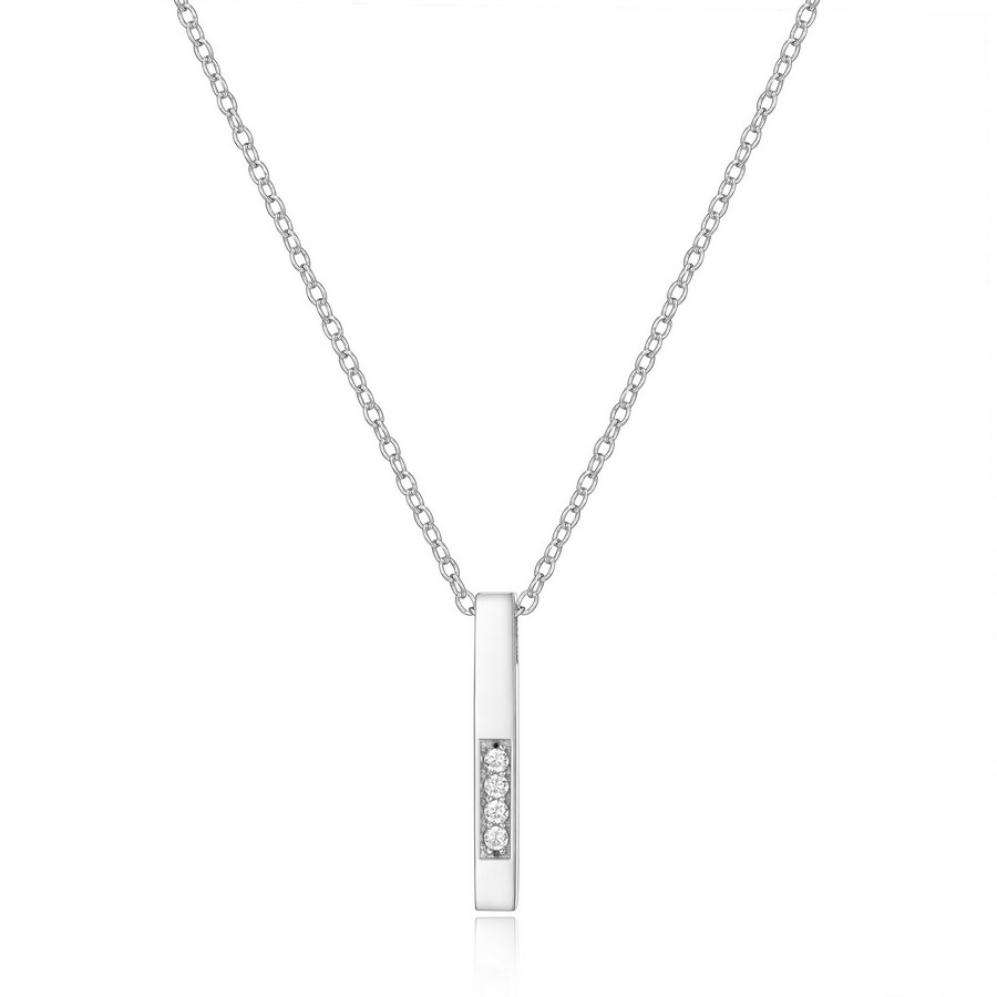 Ensemble chaîne et pendentif argent 925 motif bâtonnets avec 4 cubiques
