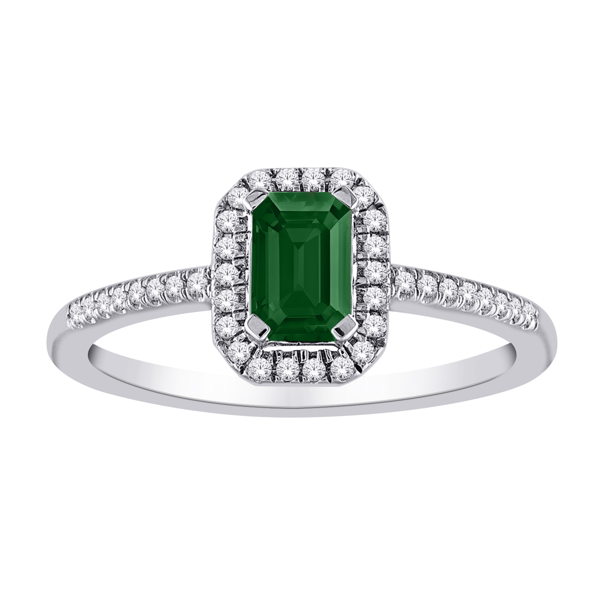 Bague or blanc 10k et émeraude taille émeraude