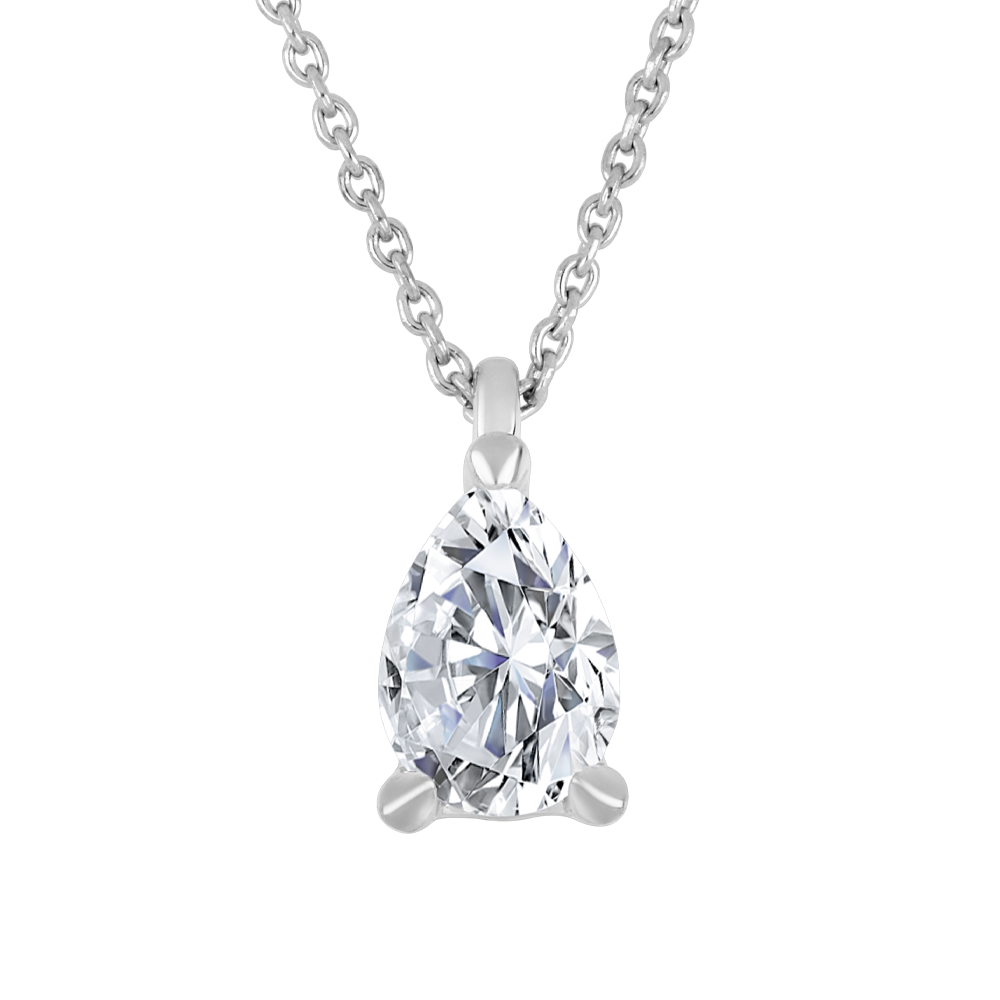 Chaîne et pendentif en or blanc 10k avec 1 diamant laboratoire taille poire 0.50