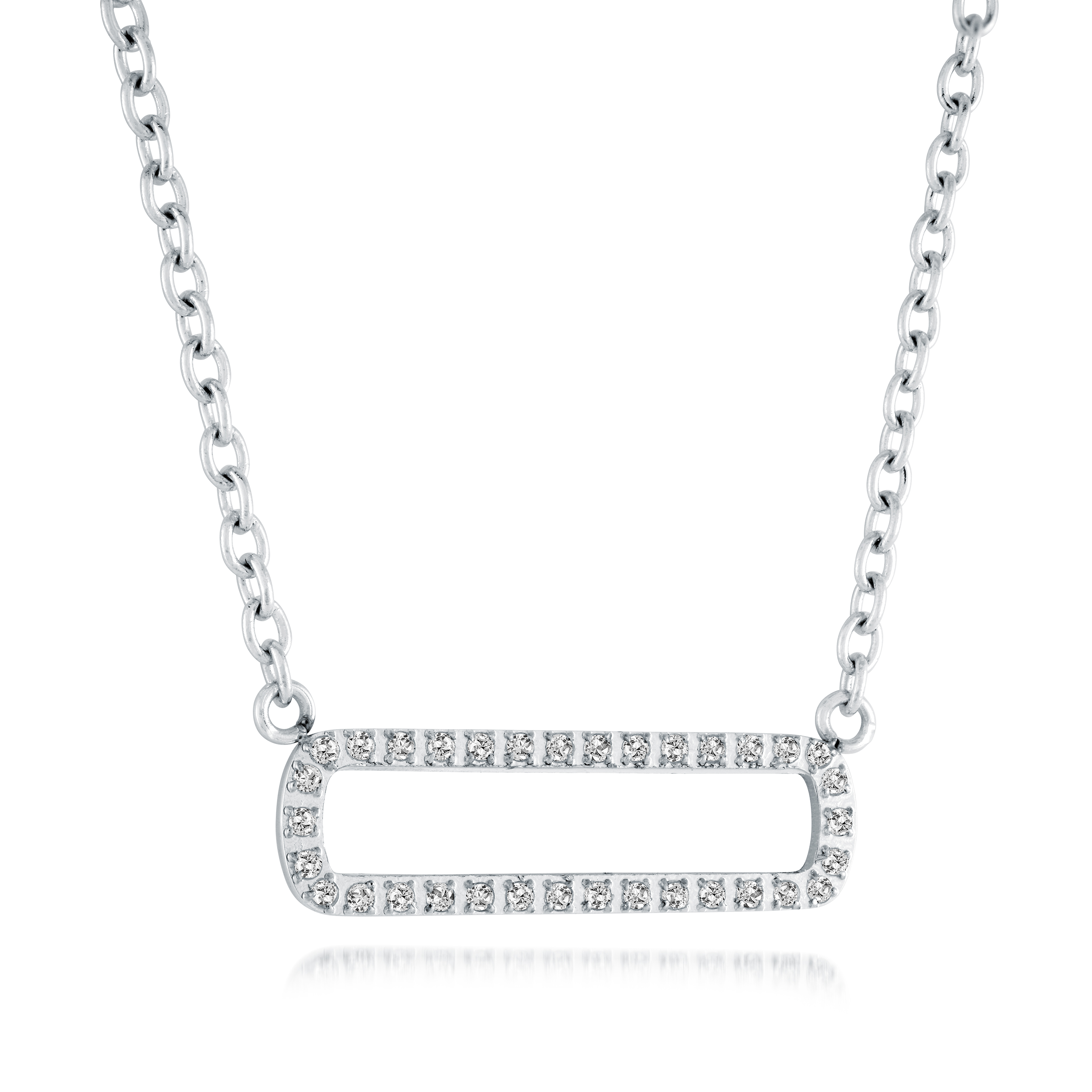 Collier acier motif cartouche rectangulaire serti de cubics