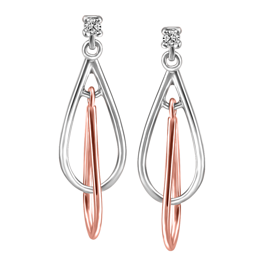 Boucles d´oreilles or 10 k blanc et rose et diamants pendant d´oreilles