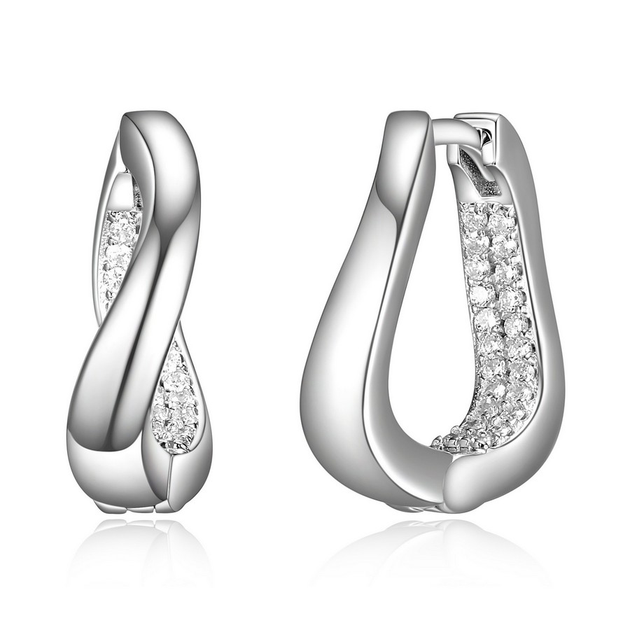 Boucles d'oreilles argent 925 anneau décalé avec pavage cubics