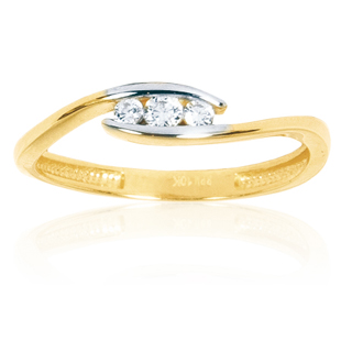 Bague or 10k 2 tons motif trinité avec 3 cubics