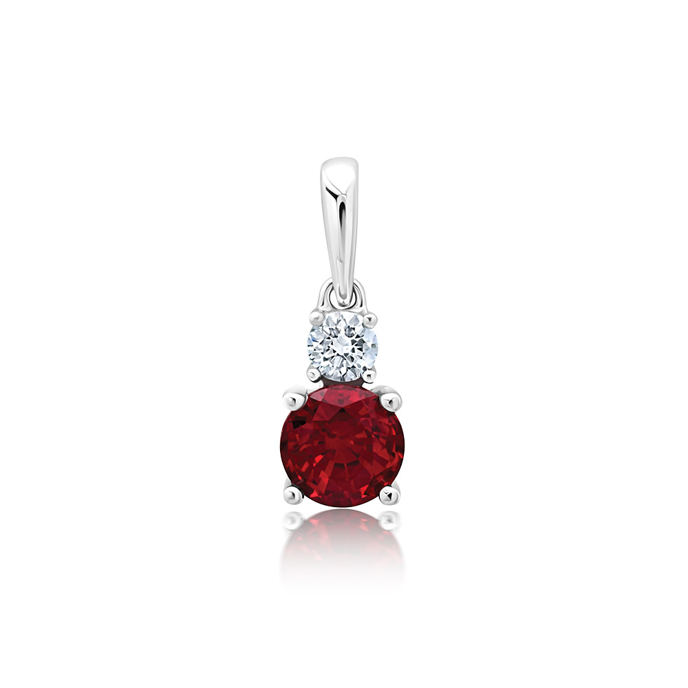 Pendentif or 14k blanc CHATHAM avec rubis et diamants de laboratoire