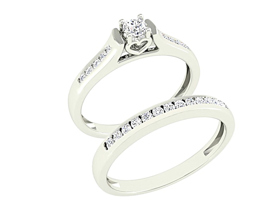 Alliance or blanc 10k et diamants naturels