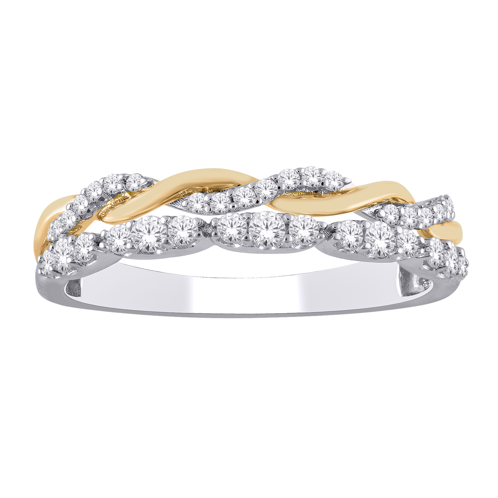 Bague or 10k style tresse bicolore avec pavage de diamants naturels