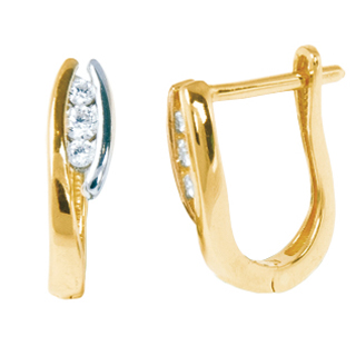 Boucles d'oreilles or 10k 2 tons motif trinité avec cubics