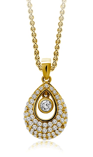 Ensemble chaine et pendentif or rose 10k avec diamants de laboratoire sur goutte