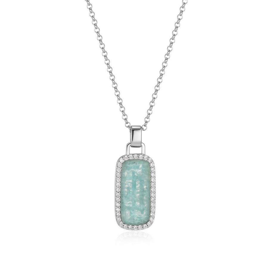 Ensemble chaîne et pendentif 925 avec amazonite et cubics