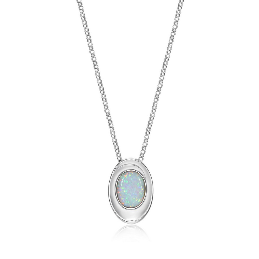 Ensemble chaîne et pendentif ligne Swirl avec opale véritable