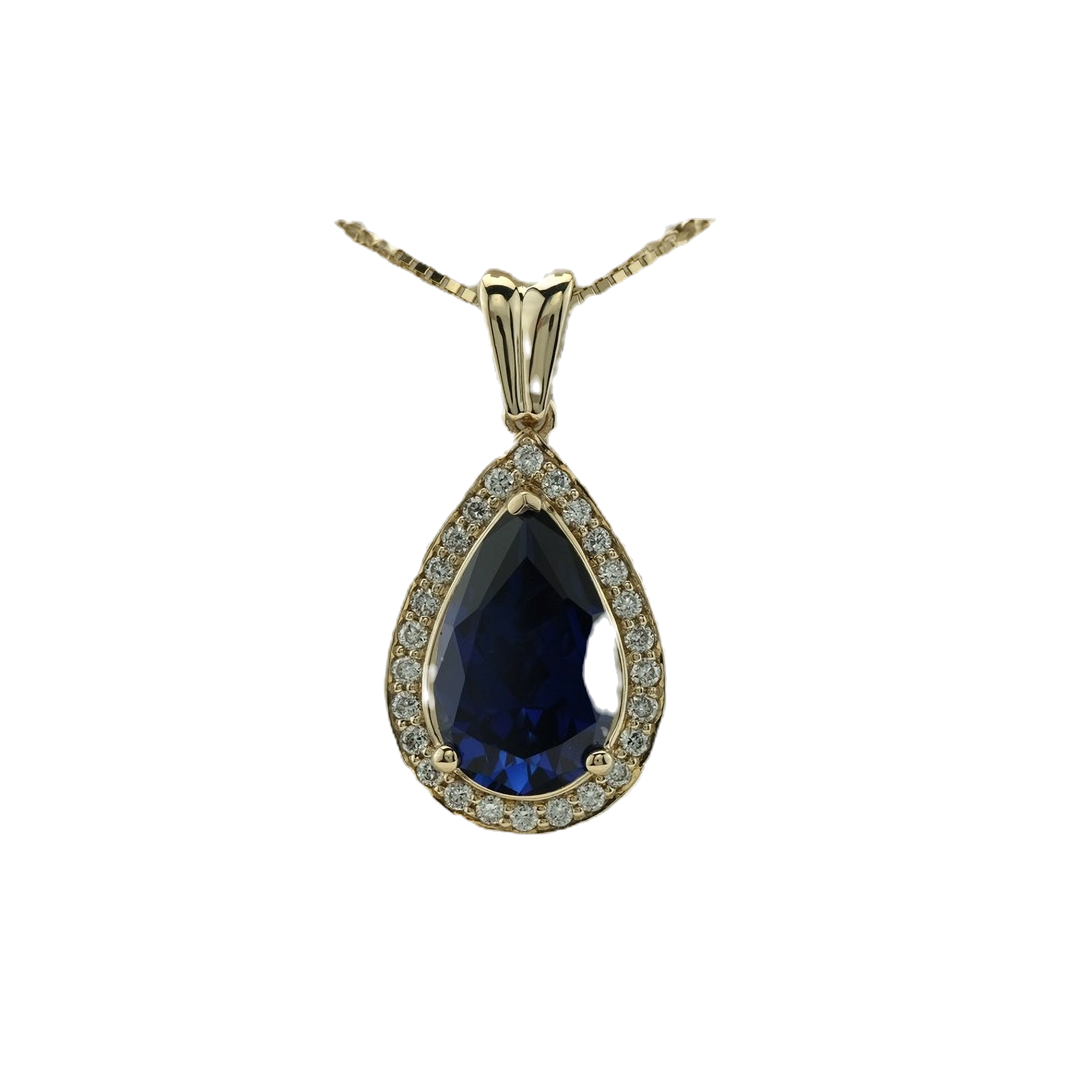 Chaine et pendentif or 10k saphir et diamants laboratoire