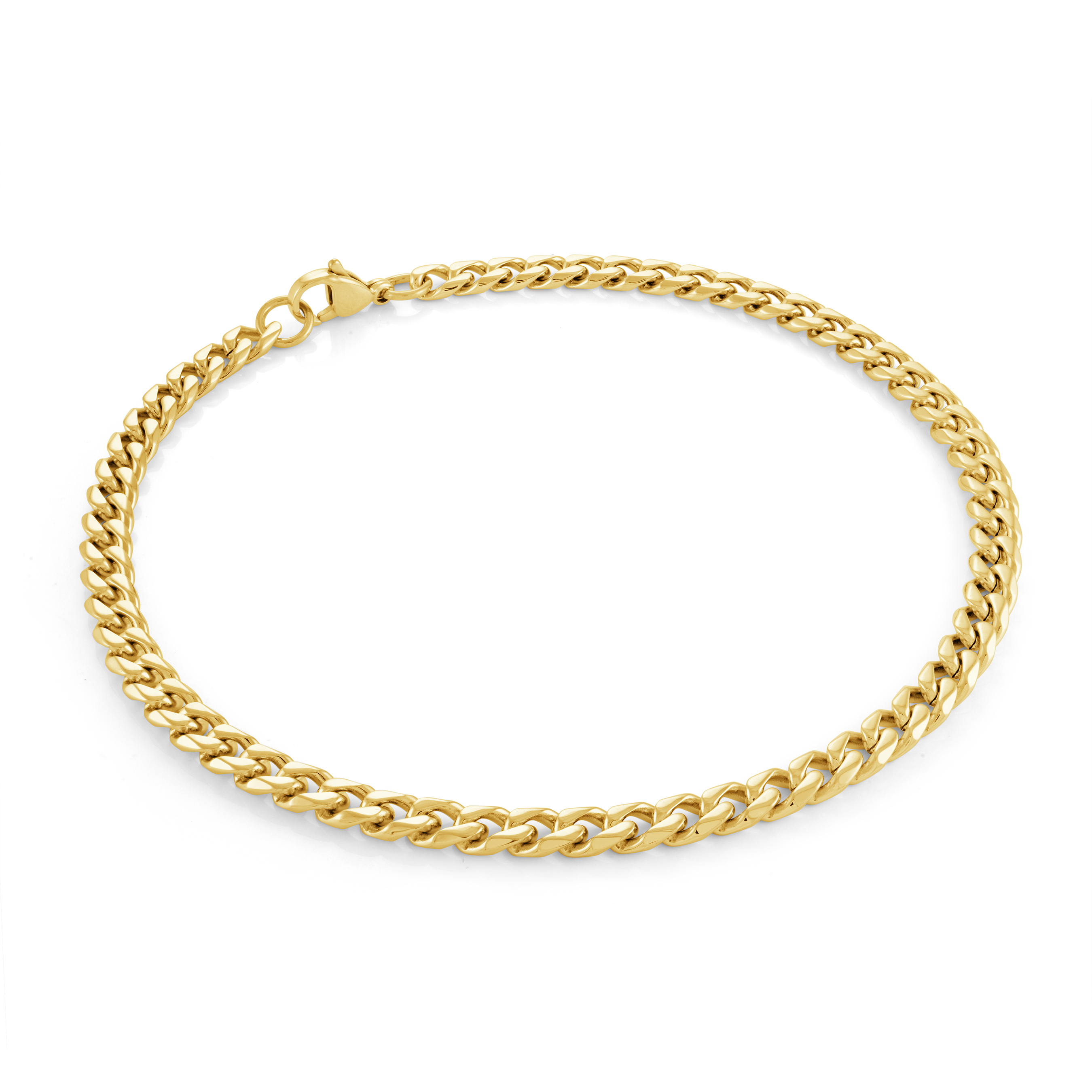 Chaîne de cheville en acier plaqué or maille gourmette