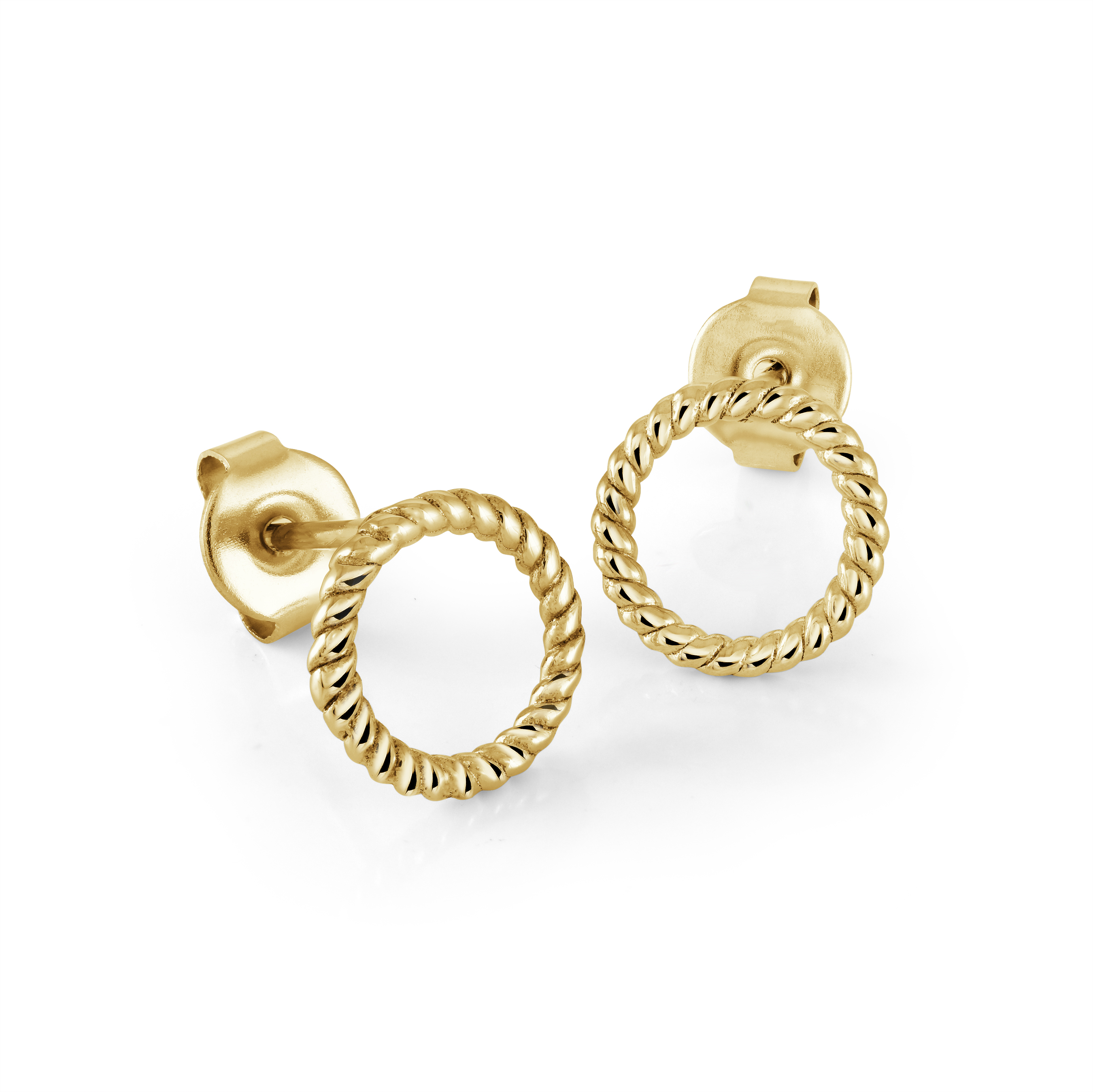 Boucles d'oreilles cercle torsadé en acier plaqué or.