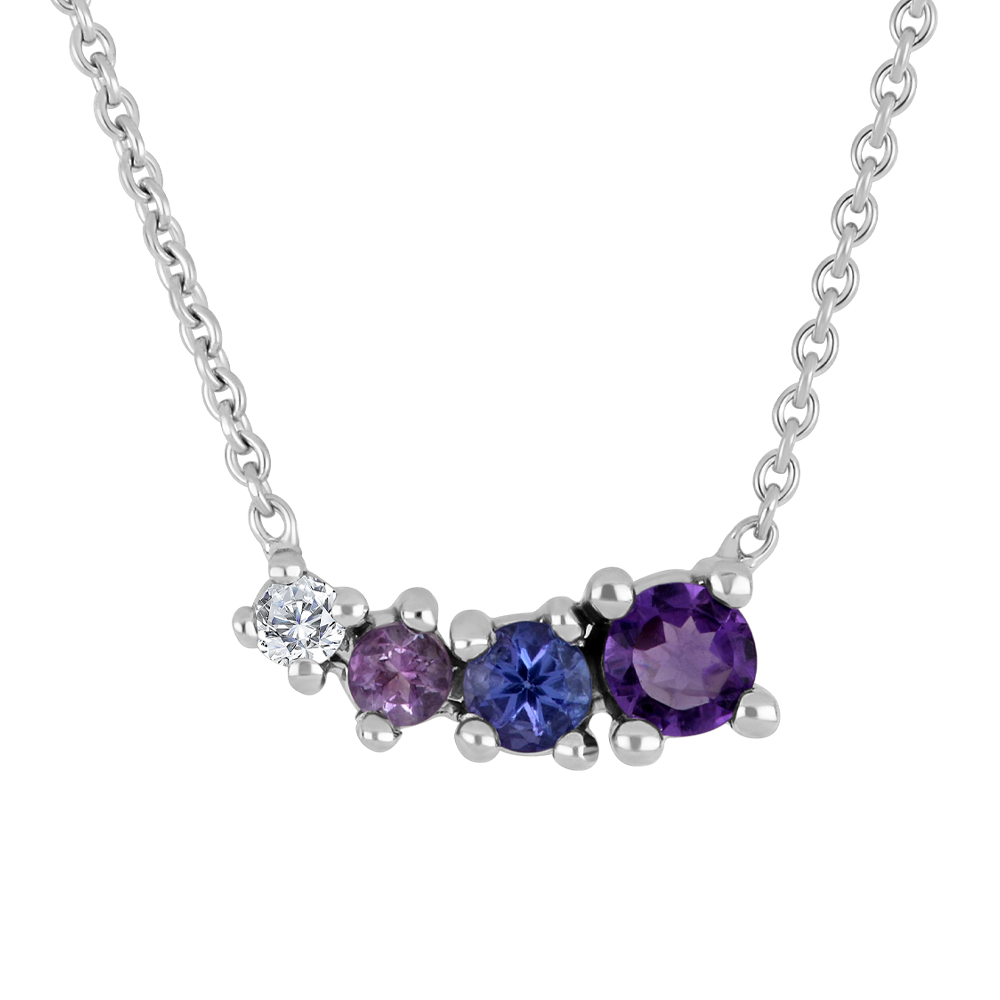 Collier or blanc 10k avec motif de pierres de couleur naturelles