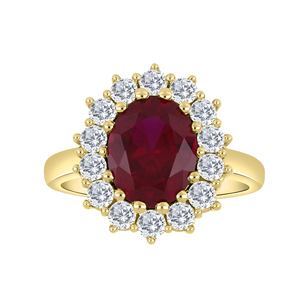 Bague or jaune 10k avec rubis 10x8 et diamants de laboratoire